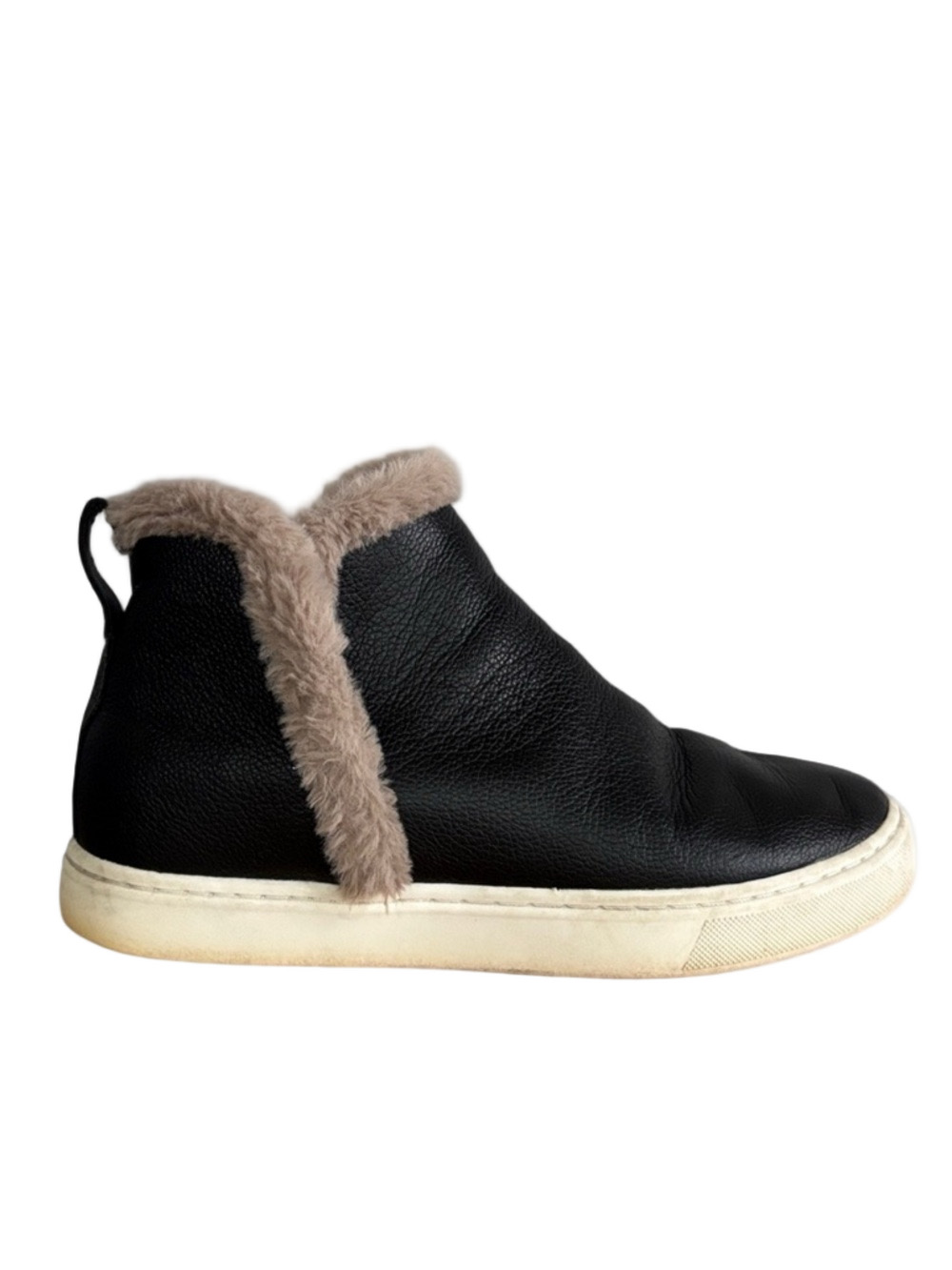 Birdies Falcon Black Leather Faux Fur Lined Sneaker Booties Cozy Luxe Minimalist